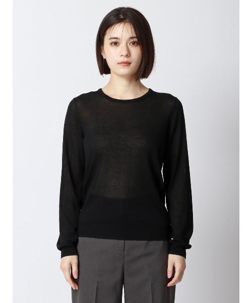 SUIT SQUARE(スーツスクエア)の「CHANTOWA クルーネックシアーニット 長袖 ウォッシャブル ベアトップ付き(Tシャツ/カットソー・レディース・ホワイト系/ブラック系・38(9号))」の17枚目の写真