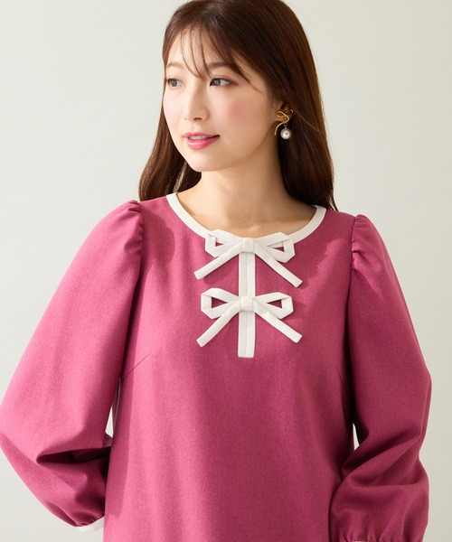 Rose Tiara(ローズティアラ)の「【伸縮性◎/イージーケア】配色リボンワンピース(ワンピース・レディース・ピンク/ベージュ/ブラック・38/42/46)」の15枚目の写真