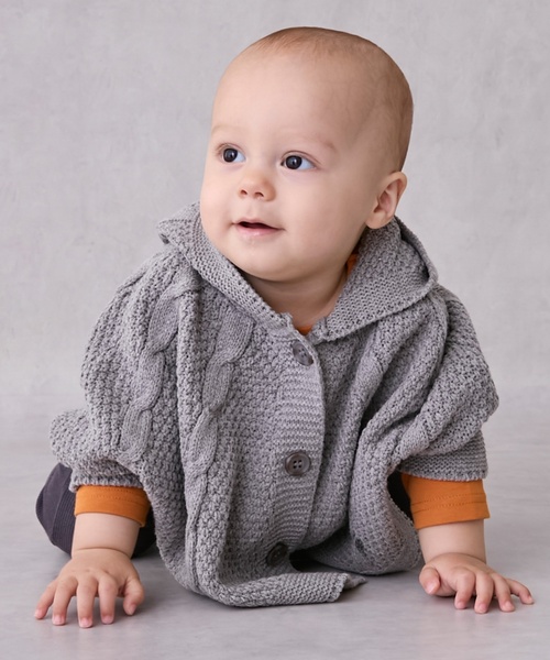 petit main（プティマイン）の「ニットケープ（その他ベビーウェア・キッズ・トップグレー/アイボリー・F）」の12枚目の写真