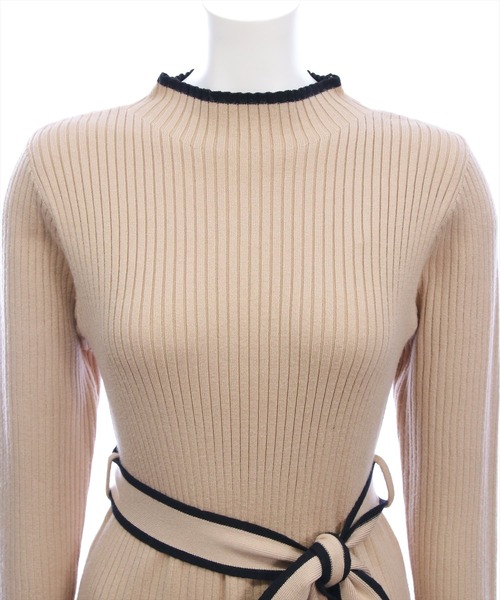 CLEAR BASIC（クリアベーシック）の「配色リボンフレアロングニットワンピース[大人 フェミニン 上品]≪AW新作≫（ワンピース・レディース・ベージュ/ブラック・F）」の10枚目の写真