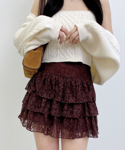 INGNI（イング）の「レースフリルミニスカパン（スカート・レディース・オフホワイト/ブラウン/ブラック・FREE）」の3枚目の写真