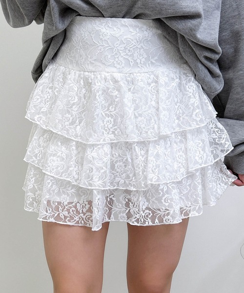 INGNI（イング）の「レースフリルミニスカパン（スカート・レディース・オフホワイト/ブラウン/ブラック・FREE）」の4枚目の写真