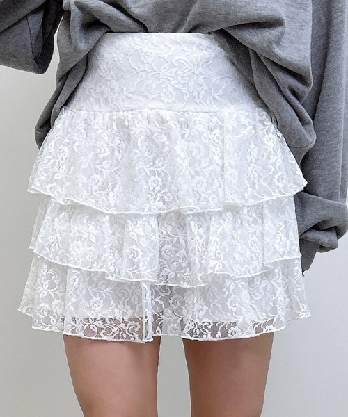 INGNI（イング）の「レースフリルミニスカパン（スカート・レディース・オフホワイト/ブラウン/ブラック・FREE）」の5枚目の写真