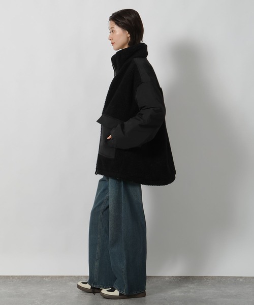 LAKOLE（ラコレ）の「異素材スタンドボアブルゾン / 496626（ブルゾン・レディース・アイボリー/ブラック/ベージュ・FREE）」の4枚目の写真