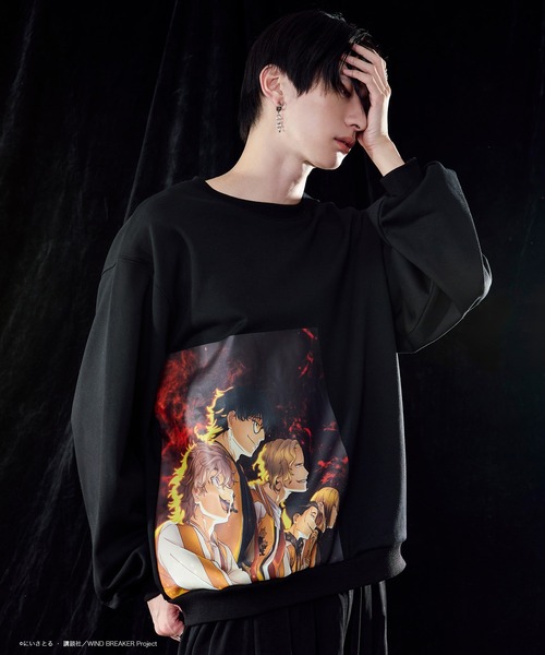 セール】【WIND BREAKERコラボ】プリントバックロゴ刺繍スウェット