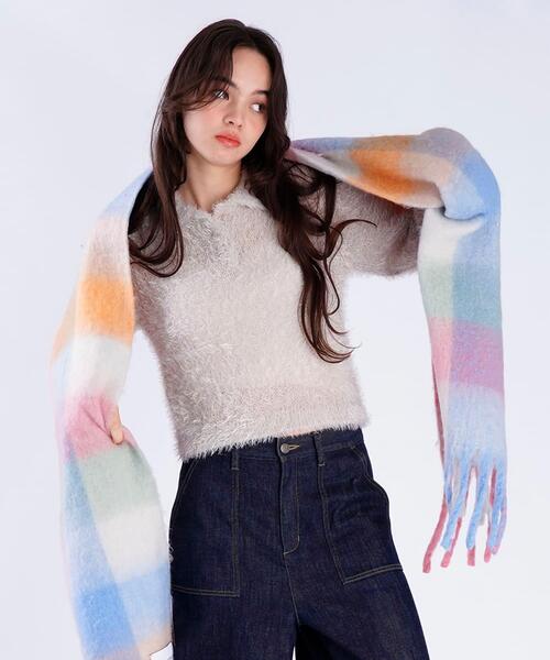 To b. by agnes b.(トゥービーバイアニエスベー)の「ブロックチェック マフラー(マフラー・レディース・ピンク・FREE)」の12枚目の写真