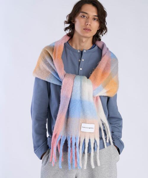 To b. by agnes b.(トゥービーバイアニエスベー)の「ブロックチェック マフラー(マフラー・レディース・ピンク・FREE)」の1枚目の写真