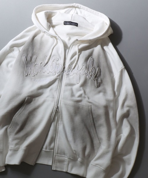 Mark Gonzales（マーク・ゴンザレス）の「MARK GONZALES ARTWORK COLLECTION/マークゴンザレス 別注 グランジ ヴィンテージライク オーバーサイズ ダブルジップ 裏毛 フルジップパーカー フーディー パーカー スウェット レディース メンズ（パーカー・メンズ・チャコール/ホワイト/ブラック・M/L/XL）」の2枚目の写真