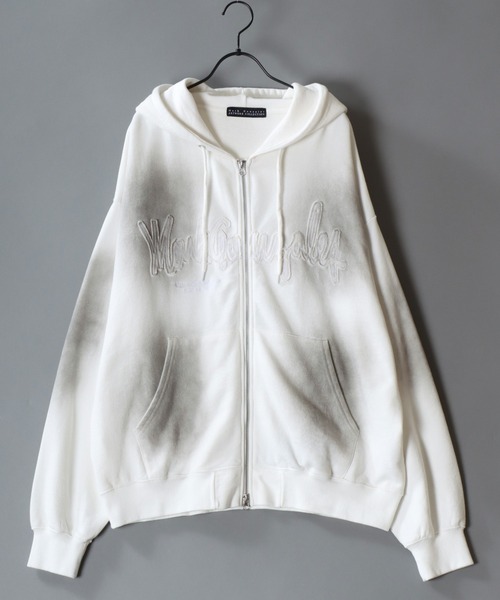 Mark Gonzales（マーク・ゴンザレス）の「MARK GONZALES ARTWORK COLLECTION/マークゴンザレス 別注 グランジ ヴィンテージライク オーバーサイズ ダブルジップ 裏毛 フルジップパーカー フーディー パーカー スウェット レディース メンズ（パーカー・メンズ・チャコール/ホワイト/ブラック・M/L/XL）」の4枚目の写真