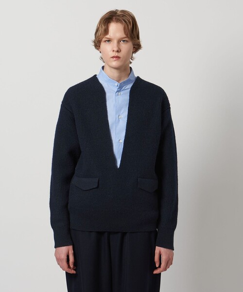 LOEFF(ロエフ)の「<LOEFF>スリットネック ニット プルオーバー(ニット/セーター・レディース・オフホワイト/ネイビー・FREE)」の7枚目の写真