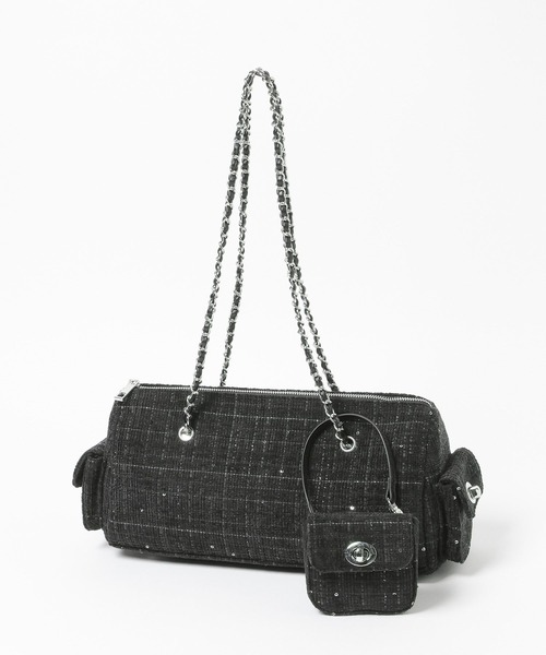 HARE（ハレ）の「ツイードチャームツキバッグ(HARE)（ハンドバッグ・レディース・グレー/ブラック・FREE）」の5枚目の写真