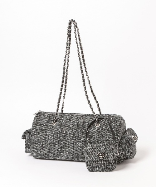 HARE（ハレ）の「ツイードチャームツキバッグ(HARE)（ハンドバッグ・レディース・グレー/ブラック・FREE）」の6枚目の写真