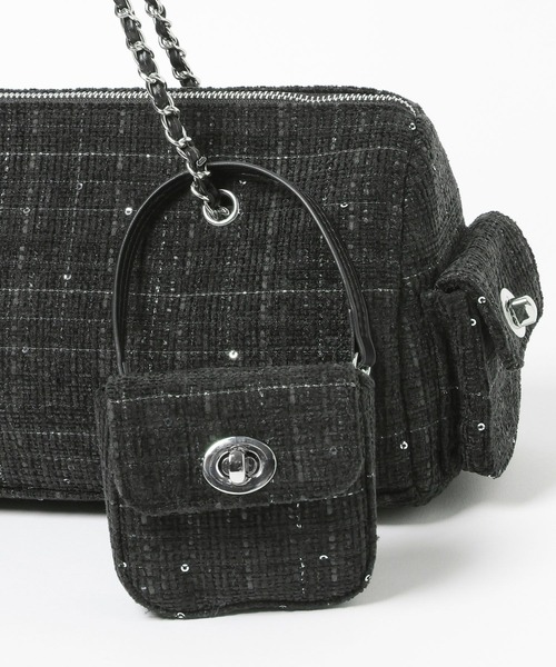 HARE（ハレ）の「ツイードチャームツキバッグ(HARE)（ハンドバッグ・レディース・グレー/ブラック・FREE）」の10枚目の写真