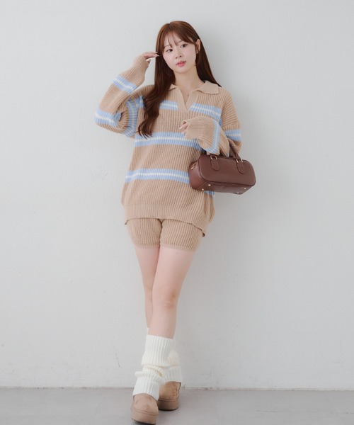continuer de NICE CLAUP（コンティニューデナイスクラップ）の「【セットアップ】ボーダーポロ＆ニットパンツセット（セットアップ・レディース・ネイビー/ベージュ/アイボリー・FREE）」の20枚目の写真