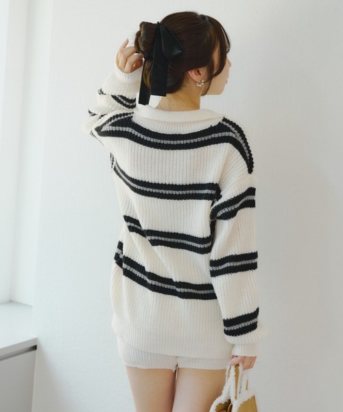 continuer de NICE CLAUP（コンティニューデナイスクラップ）の「【セットアップ】ボーダーポロ＆ニットパンツセット（セットアップ・レディース・ネイビー/ベージュ/アイボリー・FREE）」の13枚目の写真