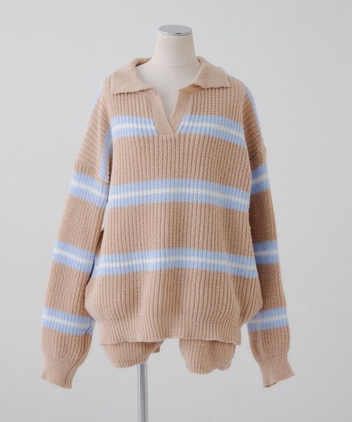 continuer de NICE CLAUP（コンティニューデナイスクラップ）の「【セットアップ】ボーダーポロ＆ニットパンツセット（セットアップ・レディース・ネイビー/ベージュ/アイボリー・FREE）」の7枚目の写真