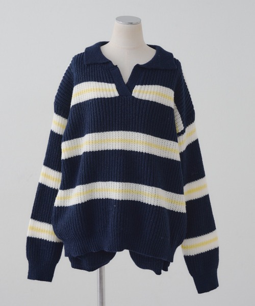 continuer de NICE CLAUP（コンティニューデナイスクラップ）の「【セットアップ】ボーダーポロ＆ニットパンツセット（セットアップ・レディース・ネイビー/ベージュ/アイボリー・FREE）」の8枚目の写真