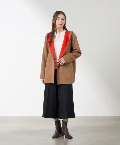 amaca(アマカ)の「ソフトクリアウールワイドクロップパンツ(その他パンツ・レディース・ダークネイビー/ベージュ系その他5・38/40)」の4枚目の写真