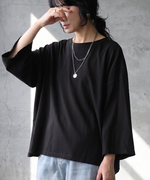 antiqua(アンティカ)の「綿100 クルーネック ロンT(Tシャツ/カットソー・レディース・オフホワイト/チャコールグレー/ブラック・ONESIZE)」の1枚目の写真