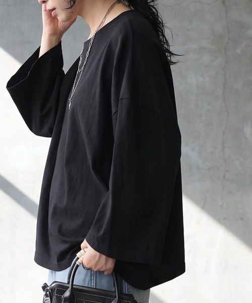 antiqua(アンティカ)の「綿100 クルーネック ロンT(Tシャツ/カットソー・レディース・オフホワイト/チャコールグレー/ブラック・ONESIZE)」の8枚目の写真