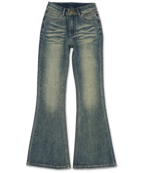 2サイズ展開】デニムフレアパンツ/ヒゲ/平成ギャル（デニムパンツ