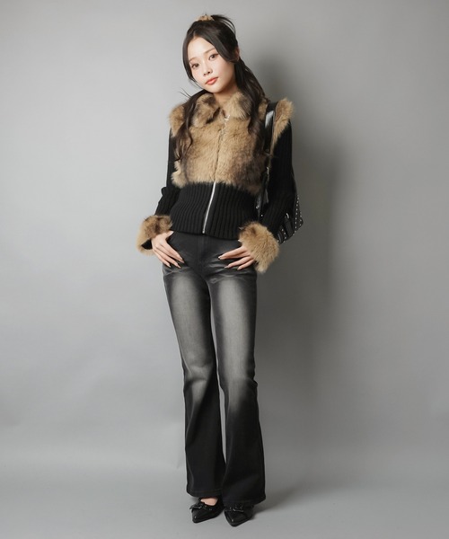 2サイズ展開】デニムフレアパンツ/ヒゲ/平成ギャル（デニムパンツ