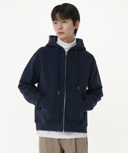 フリースフード付きセータージップアップ[ネイビー]（パーカー