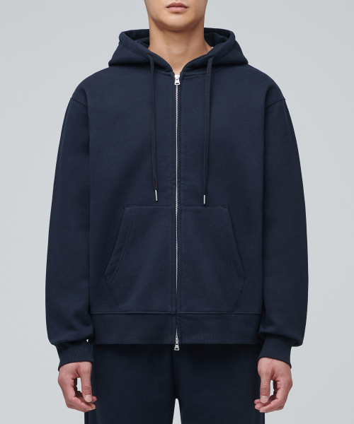 フリースフード付きセータージップアップ[ネイビー]（パーカー