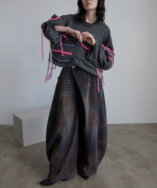 VACANCY（ヴァカンシー）の「ラップライク裾デザインワイドデニム（デニムパンツ・メンズ・ブラック/ブルー・MEDIUM/LARGE/X-LARGE）」の12枚目の写真