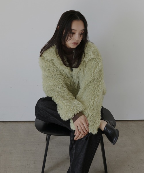 スタンドカラーフェイクファーブルゾン（その他アウター）｜hellam（へ