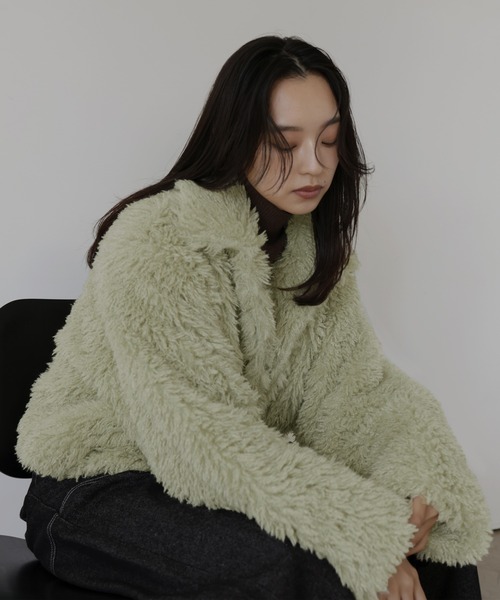 スタンドカラーフェイクファーブルゾン（その他アウター）｜hellam（へ