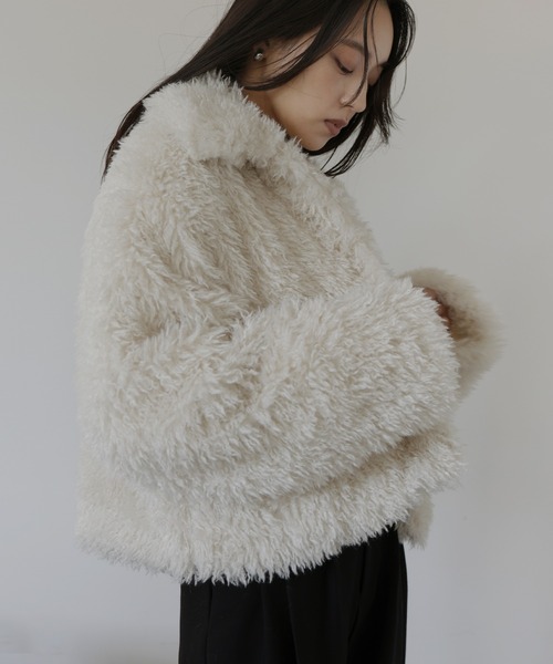 スタンドカラーフェイクファーブルゾン（その他アウター）｜hellam（へ