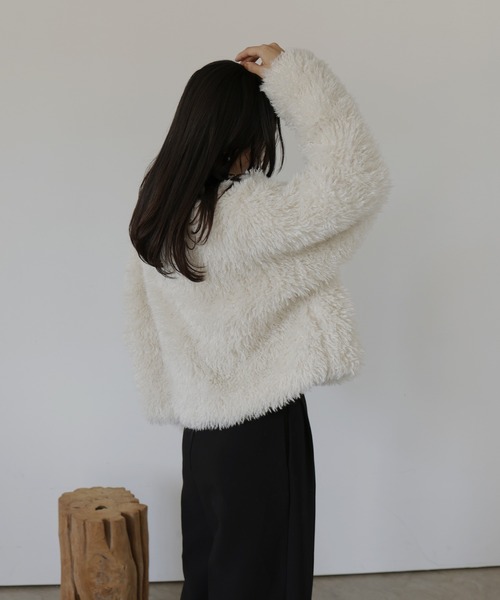 hellam（へラム）の「スタンドカラーフェイクファーブルゾン（その他アウター・レディース・ブラック/ブラウン/オリーブ/アイボリー・FREE）」の9枚目の写真