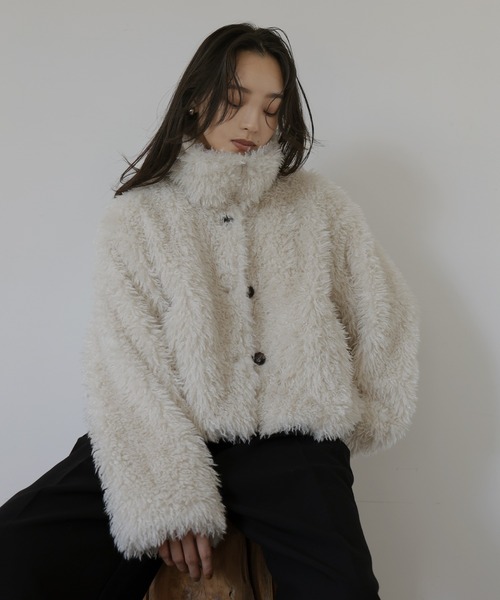 hellam（へラム）の「スタンドカラーフェイクファーブルゾン（その他アウター・レディース・ブラック/ブラウン/オリーブ/アイボリー・FREE）」の10枚目の写真