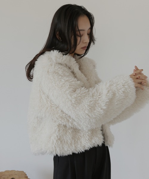 スタンドカラーフェイクファーブルゾン（その他アウター）｜hellam（へ