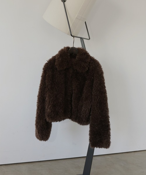 hellam（へラム）の「スタンドカラーフェイクファーブルゾン（その他アウター・レディース・ブラック/ブラウン/オリーブ/アイボリー・FREE）」の7枚目の写真