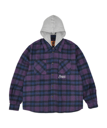 ERSCO（イーアルエスコ）の「チェックフードシャツ_パープル（シャツ/ブラウス）」