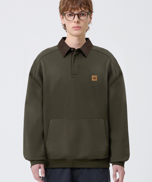 TRILLION(トリリオン)の「Leather Patch Denim Collar Rugby Man-to-Man_Khaki(スウェット・レディース・その他・X-LARGE/LARGE/MEDIUM)」の2枚目の写真