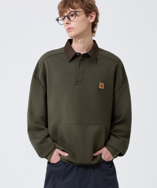 TRILLION(トリリオン)の「Leather Patch Denim Collar Rugby Man-to-Man_Khaki(スウェット・レディース・その他・X-LARGE/LARGE/MEDIUM)」の3枚目の写真