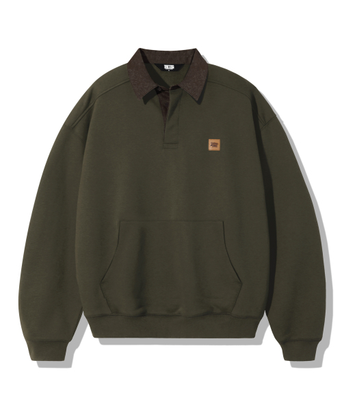 TRILLION(トリリオン)の「Leather Patch Denim Collar Rugby Man-to-Man_Khaki(スウェット・レディース・その他・X-LARGE/LARGE/MEDIUM)」の4枚目の写真