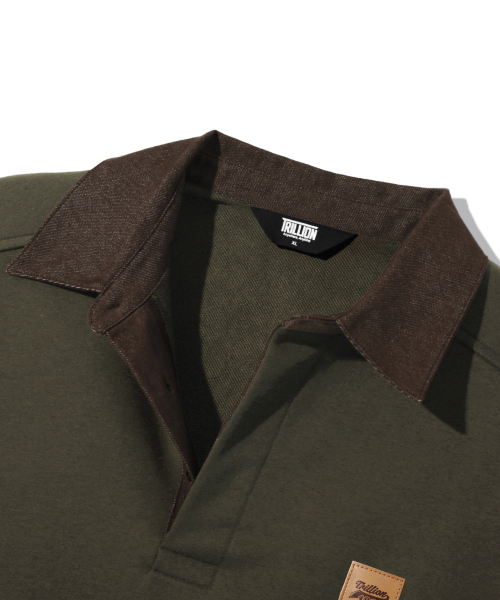 TRILLION(トリリオン)の「Leather Patch Denim Collar Rugby Man-to-Man_Khaki(スウェット・レディース・その他・X-LARGE/LARGE/MEDIUM)」の6枚目の写真