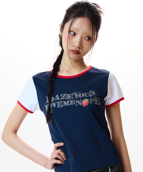LUVISTRUE(ラヴイズトゥルー)の「IM STRAWBERRY LETTERING TEE(NAVY)(Tシャツ/カットソー・レディース・その他・FREE)」の1枚目の写真
