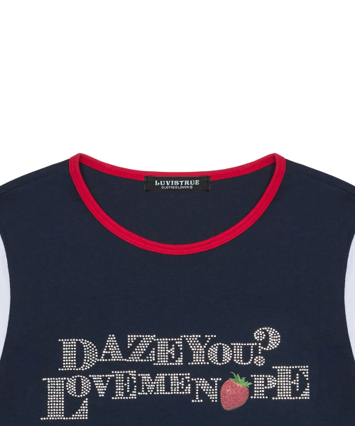 LUVISTRUE(ラヴイズトゥルー)の「IM STRAWBERRY LETTERING TEE(NAVY)(Tシャツ/カットソー・レディース・その他・FREE)」の4枚目の写真