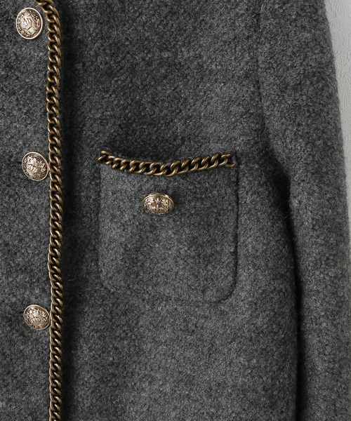 Spick & Span（スピックアンドスパン）の「《一部店舗+WEB限定》BERENICE. / べレニス VESTE COURTE FOURREE CHAINES（ノーカラージャケット・レディース・チャコールグレー・36）」の5枚目の写真