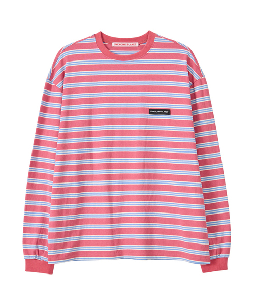 UNKNOWN PLANET(アンノウンプラネット)の「アイビーストライプラウンドロングスリーブTシャツピンク(Tシャツ/カットソー・レディース・その他・SMALL/MEDIUM/FREE)」の1枚目の写真