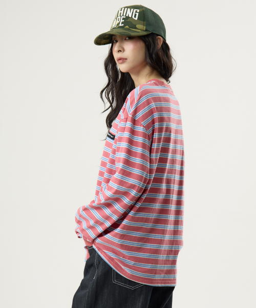 UNKNOWN PLANET(アンノウンプラネット)の「アイビーストライプラウンドロングスリーブTシャツピンク(Tシャツ/カットソー・レディース・その他・SMALL/MEDIUM/FREE)」の3枚目の写真