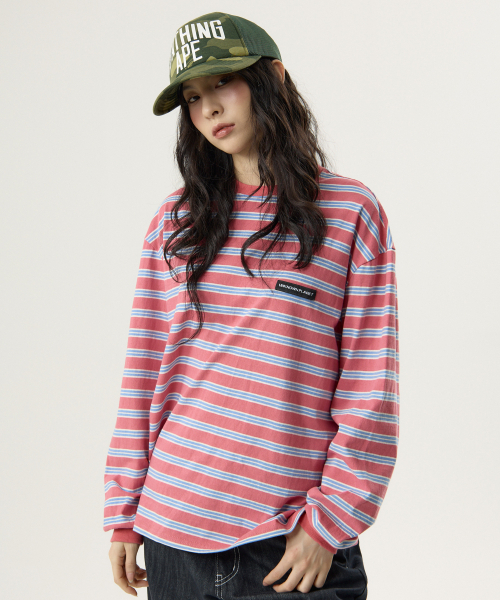 UNKNOWN PLANET(アンノウンプラネット)の「アイビーストライプラウンドロングスリーブTシャツピンク(Tシャツ/カットソー・レディース・その他・SMALL/MEDIUM/FREE)」の5枚目の写真