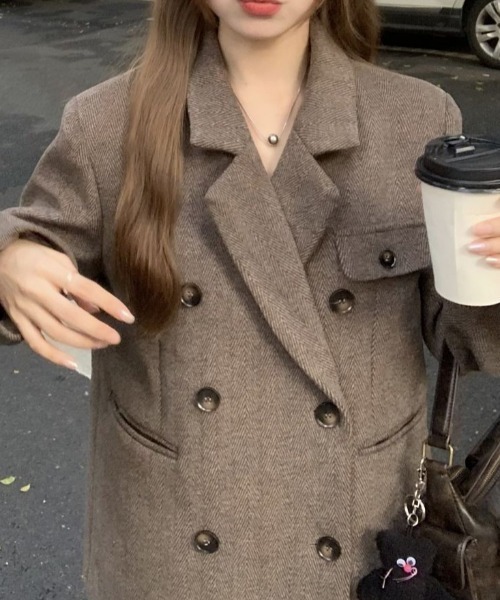 Vipoa（ヴィポア）の「Herringbone big wool Jacket（テーラードジャケット・レディース・ブラウン・FREE）」の20枚目の写真