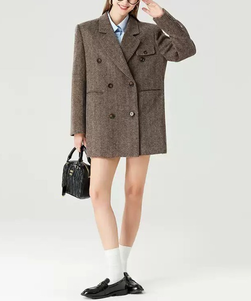 Vipoa（ヴィポア）の「Herringbone big wool Jacket（テーラードジャケット・レディース・ブラウン・FREE）」の15枚目の写真