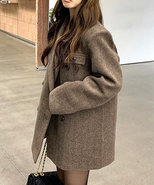 Vipoa（ヴィポア）の「Herringbone big wool Jacket（テーラードジャケット・レディース・ブラウン・FREE）」の6枚目の写真